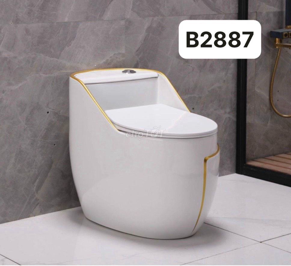 Bồn cầu trứng kẻ vàng cao cấp - 2887