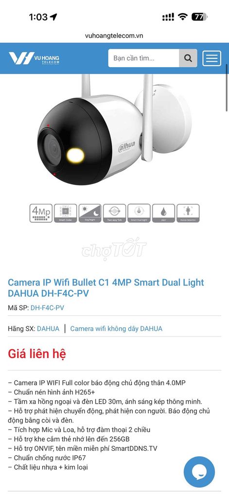 Camera IP Wifi Dahua DH-F4C-PV. Mua bán Máy ảnh, Máy quay tại Thành phố Thủ Đức Tp Hồ Chí Minh được đăng bởi TRƯỜNG DƯƠNG CAMERA hình 1