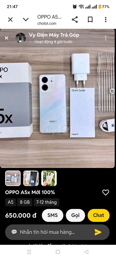 OPPO A5x 8GB Trắng Mới 100%. Mua bán Điện thoại tại Quận Bình Tân Tp Hồ Chí Minh được đăng bởi Bao The hình 1
