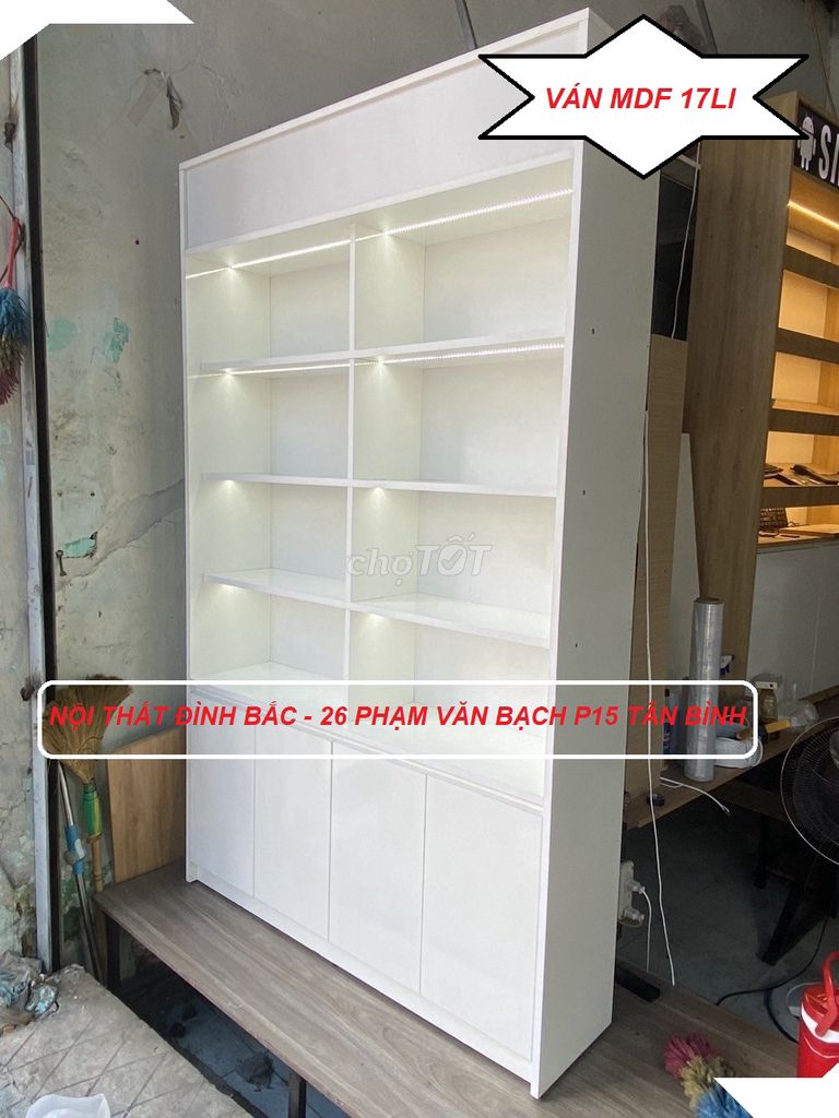 KỆ TRƯNG BÀY CAO 2M VÁN MDF DÀY 17LI BÀY SẢN PHẨM