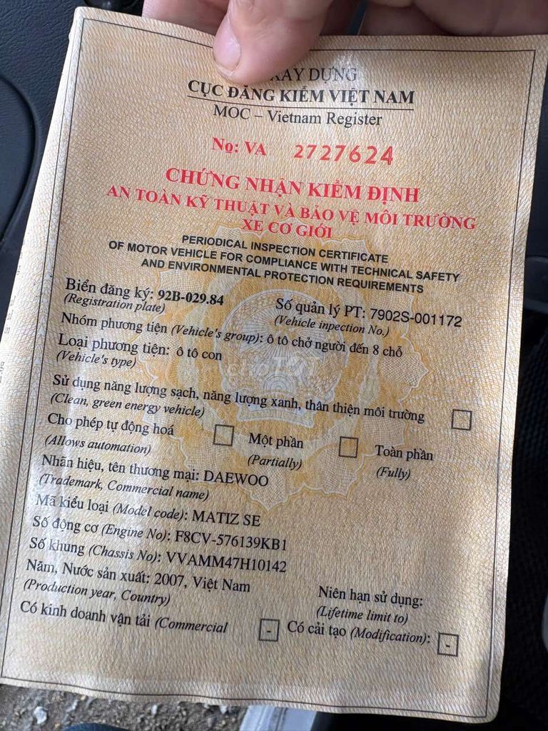 Daewoo Matiz 2007 SE color 0.8 MT - 1111 km. Mua bán Ô tô tại Huyện Phú Ninh Quảng Nam được đăng bởi Định Tan hình 11