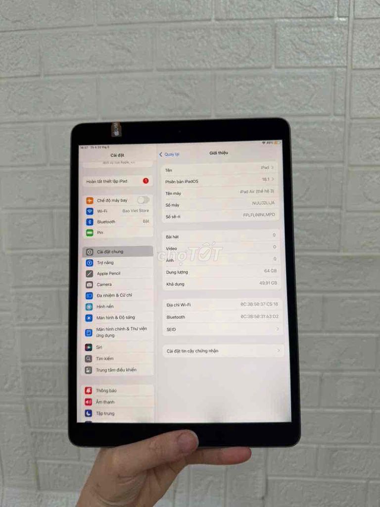 Apple iPad Air 3 64GB Xám. Mua bán Máy tính bảng tại Quận Hoàng Mai Hà Nội được đăng bởi Oanh Nguyễn hình 1