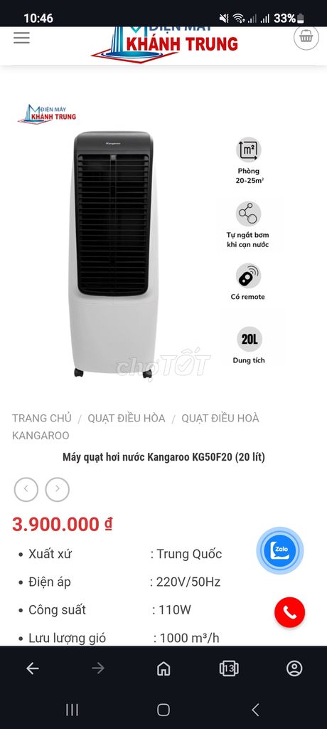 Quạt kangaroo cao cấp mua gần 4tr bán 1tr2 có ship