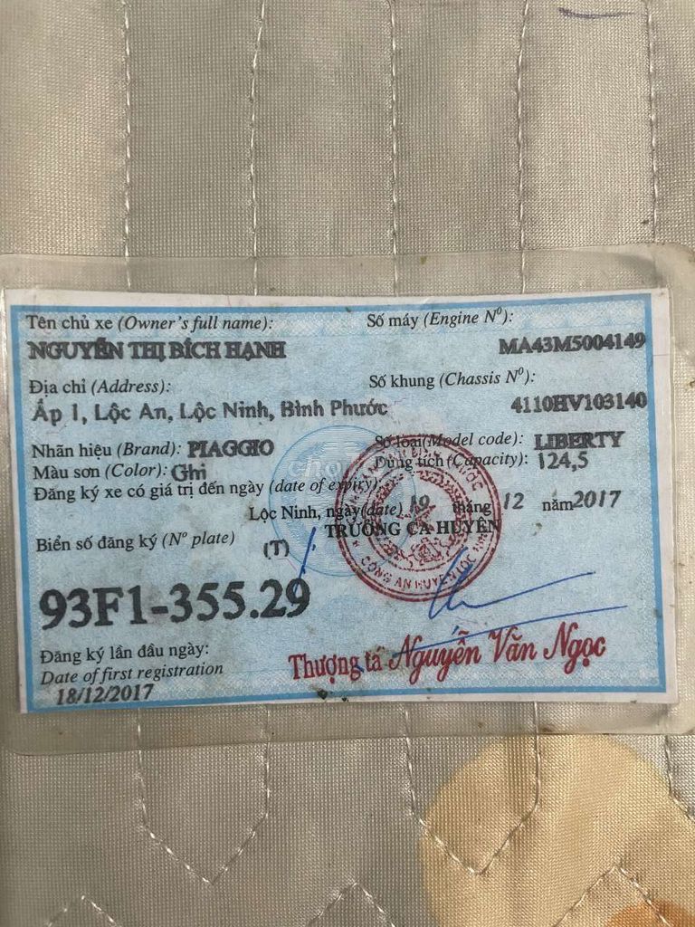 Piaggio Liberty 124.5cc màu Ghi, đăng ký 2017. Mua bán Xe máy tại Huyện Lộc Ninh Bình Phước được đăng bởi Sơn Hai hình 3