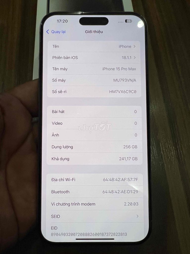 Iphone 15 Pro Max 256gb Titan Tự nhiên VN 99%