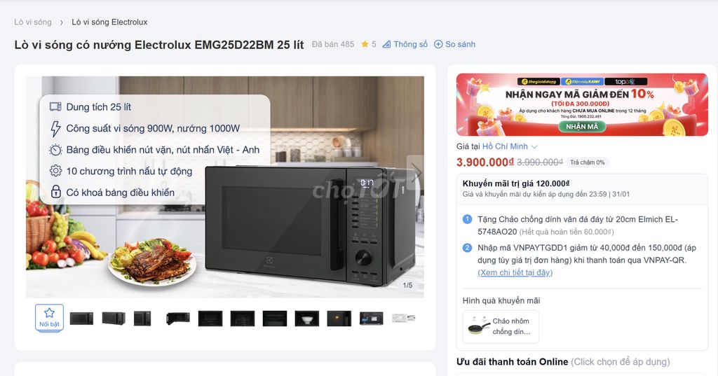 Lò vi sóng có nướng Electrolux EMG25D22BM 25 lít