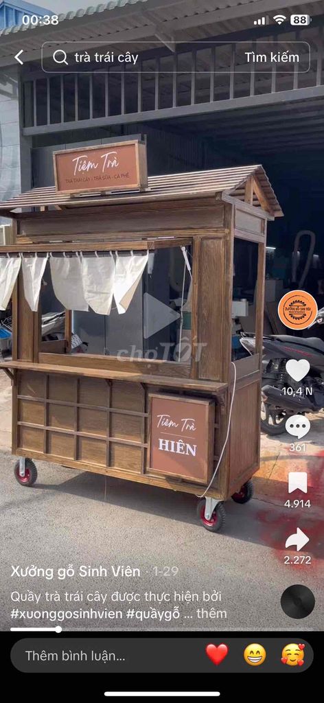 xe bán hàng gỗ vintage mới 99% kèm tủ kín gỗ.
