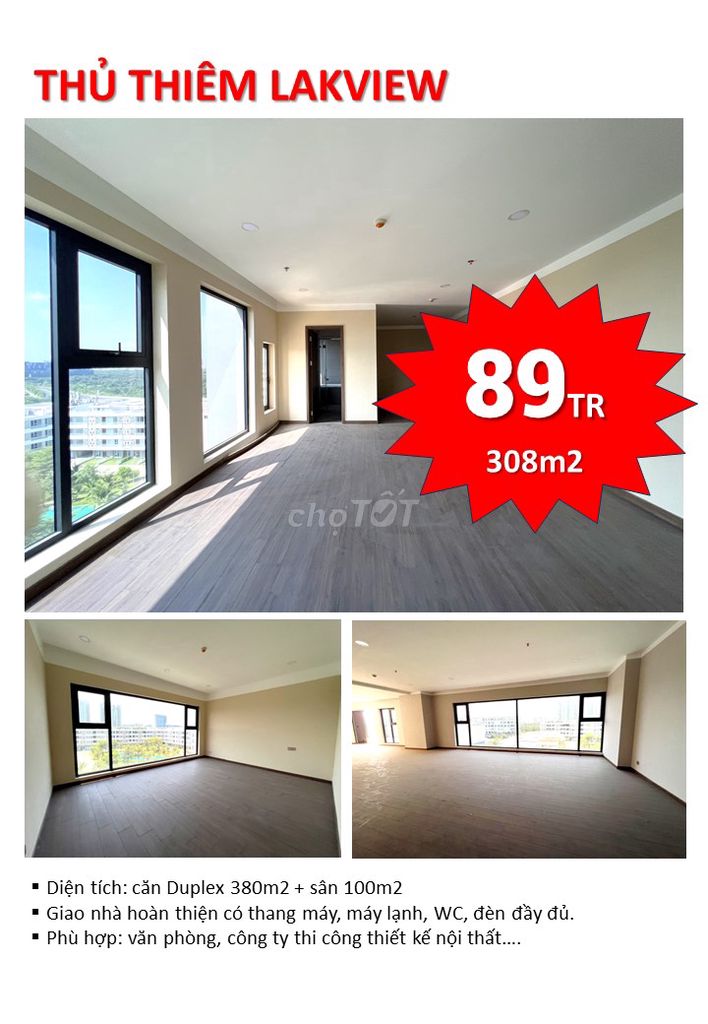 * Văn phòng 308m2 gồm 2 tầng /88tr, Thủ Thiêm LakeView*