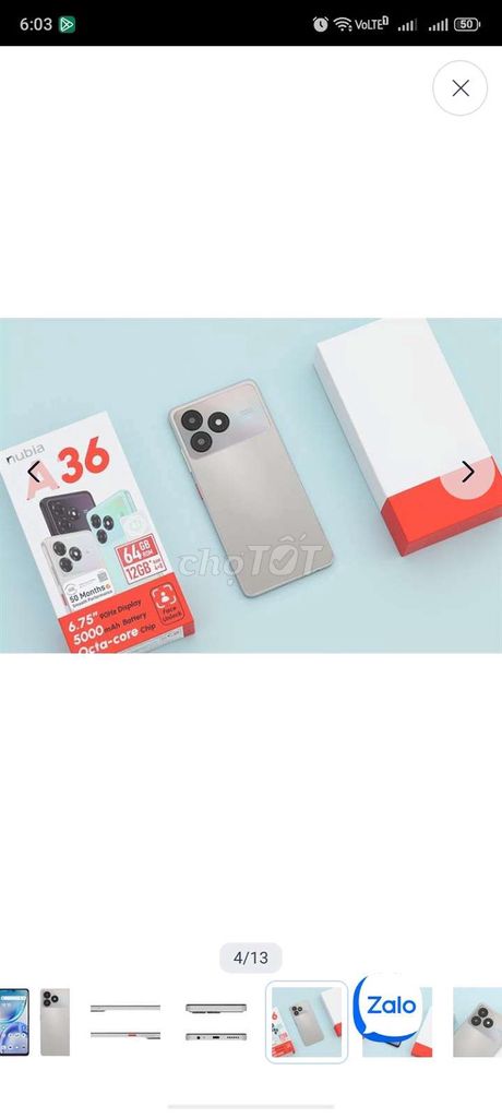 Nubia A36 4GB+8GB/64GB Bạc 5000mAh. Mua bán Điện thoại tại Quận Bắc Từ Liêm Hà Nội được đăng bởi Văn Hùng hình 1