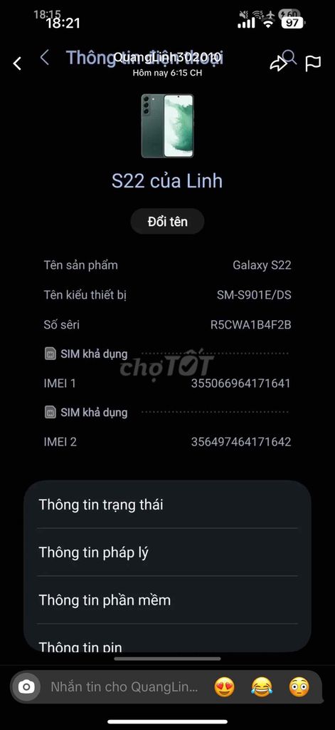 Samsung Galaxy S22 Xanh lá. Mua bán Điện thoại tại Thị xã Bến Cát Bình Dương được đăng bởi Trần Quang hình 1