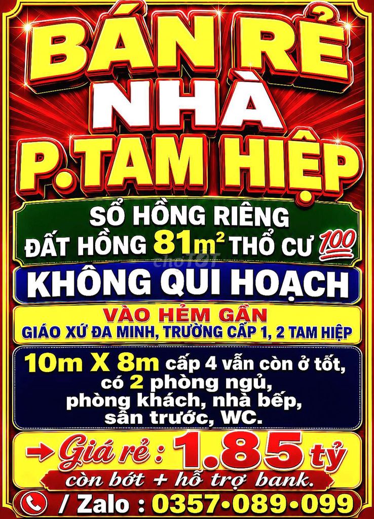 BÁN RẺ NHÀ TAM HIỆP, SỔ HỒNG RIÊNG 81m2 THỔ CƯ 💯 GẦN GIÁO XỨ ĐA MINH