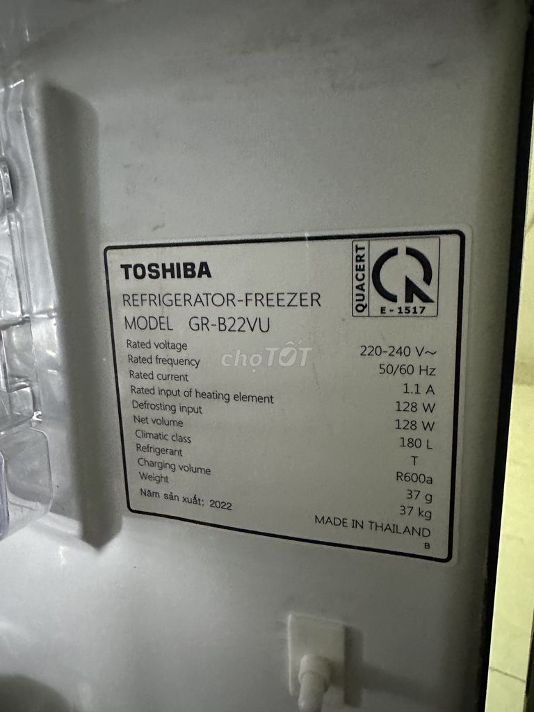 Tủ lạnh Toshiba GR-B22VU (UKG) – 180L - Đã qua SD. Mua bán Tủ lạnh tại Quận 12 Tp Hồ Chí Minh được đăng bởi Thông Nguyễn hình 3
