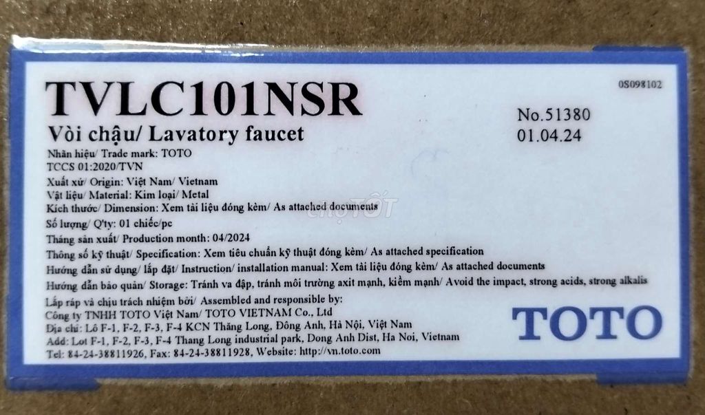 Vòi Lavabo TOTO TVLC101NSR chính hãng.. Mua bán Thiết bị vệ sinh, nhà tắm tại Quận Bình Tân Tp Hồ Chí Minh được đăng bởi Chung Ba Hai  hình 1