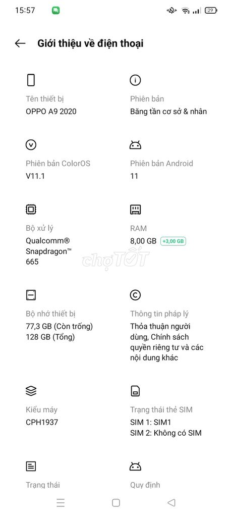 Oppo A9 2020 128GB Trắng. Mua bán Điện thoại tại Quận Liên Chiểu Đà Nẵng được đăng bởi Tống Nguyễn hình 1