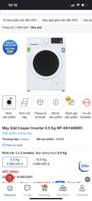 Máy Giặt Casper inverter 9,5kg