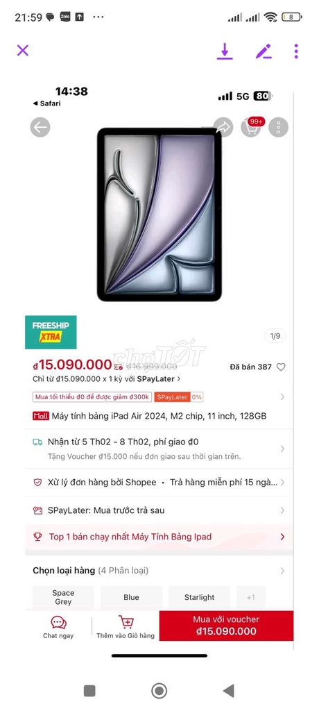 Ipad air m2 128gb nguyên seal được tặng nên pas