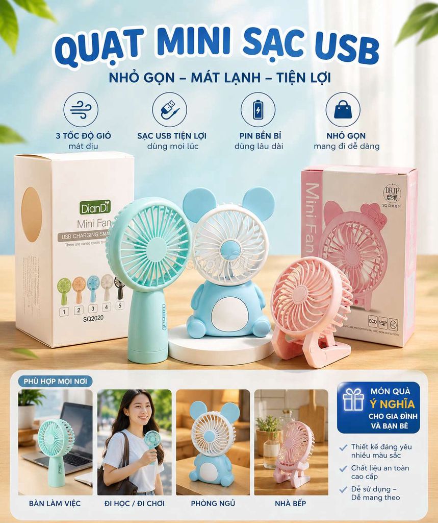 Quạt mini DianDi SQ2020 Sạc USB 3 tốc độ. Mua bán Quạt tại Quận 11 Tp Hồ Chí Minh được đăng bởi Phuong Anh  hình 1