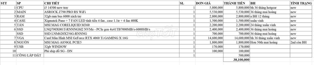 PC gaming i7 14700k rtx 4060ti có fix