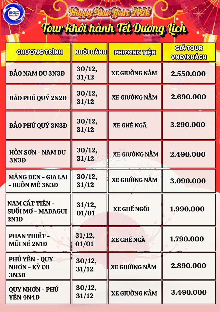 SGC Tourist - Chùm tour Tết Dương lịch 2026. Du lịch tại Quận Gò Vấp Tp Hồ Chí Minh được đăng bởi SGC Tourist hình 1