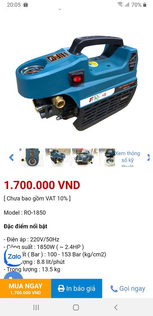 Máy rửa xe (mua mới giá 1 triệu 7 bán lại 750k