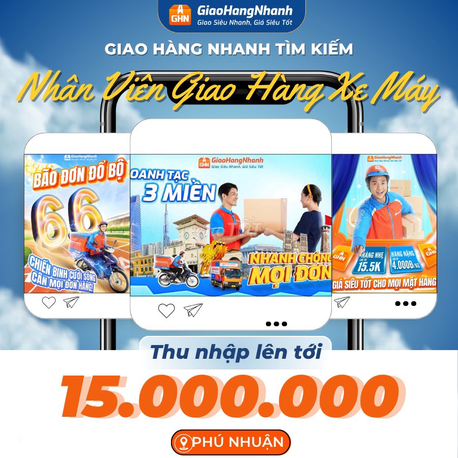 [PHÚ NHUẬN-BẾN TRE] TUYỂN DỤNG SHIPPER GIAO HÀNG. Việc làm Tài xế giao hàng xe máy tại Thành phố Bến Tre Bến Tre được đăng bởi GIAO HÀNG NHANH  hình 1
