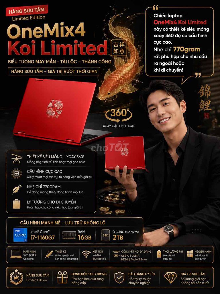 Laptop 10” OneMix 4 Koi Limited i7-1160G7/16GB/2TB. Mua bán Laptop tại Quận 7 Tp Hồ Chí Minh được đăng bởi Shop Đồ Điện Tử hình 1