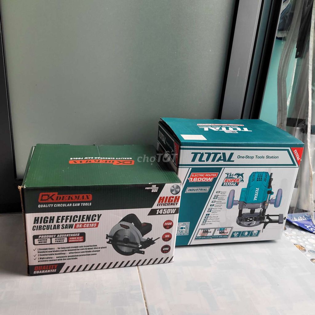 Thanh lý 
Máy cắt Dekmax 185mm.  Máy phay gỗ TOTAL