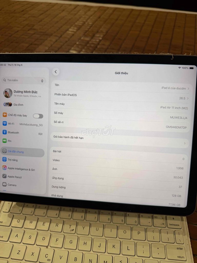 Ipad air 6 128gb 11inch kèm phím. Mua bán Máy tính bảng tại Quận Thanh Xuân Hà Nội được đăng bởi Dương Minh Đức hình 1