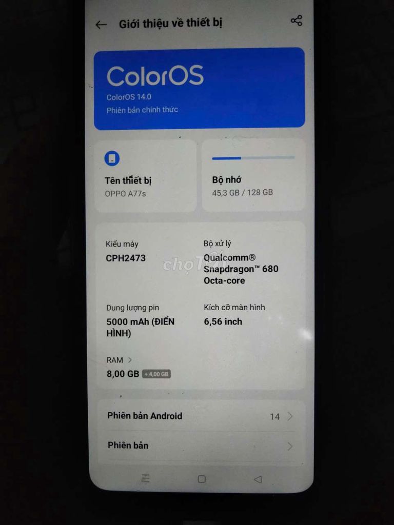 Oppo A77s 8GB/128GB. Mua bán Điện thoại tại Huyện Củ Chi Tp Hồ Chí Minh được đăng bởi Nhựt  hình 1