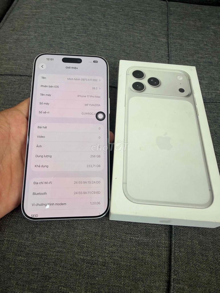 Apple iPhone 17 Pro Max 256GB Bạc Đã qua sử dụng. Mua bán Điện thoại tại Thành phố Tây Ninh Tây Ninh được đăng bởi cầm đồ  hình 1