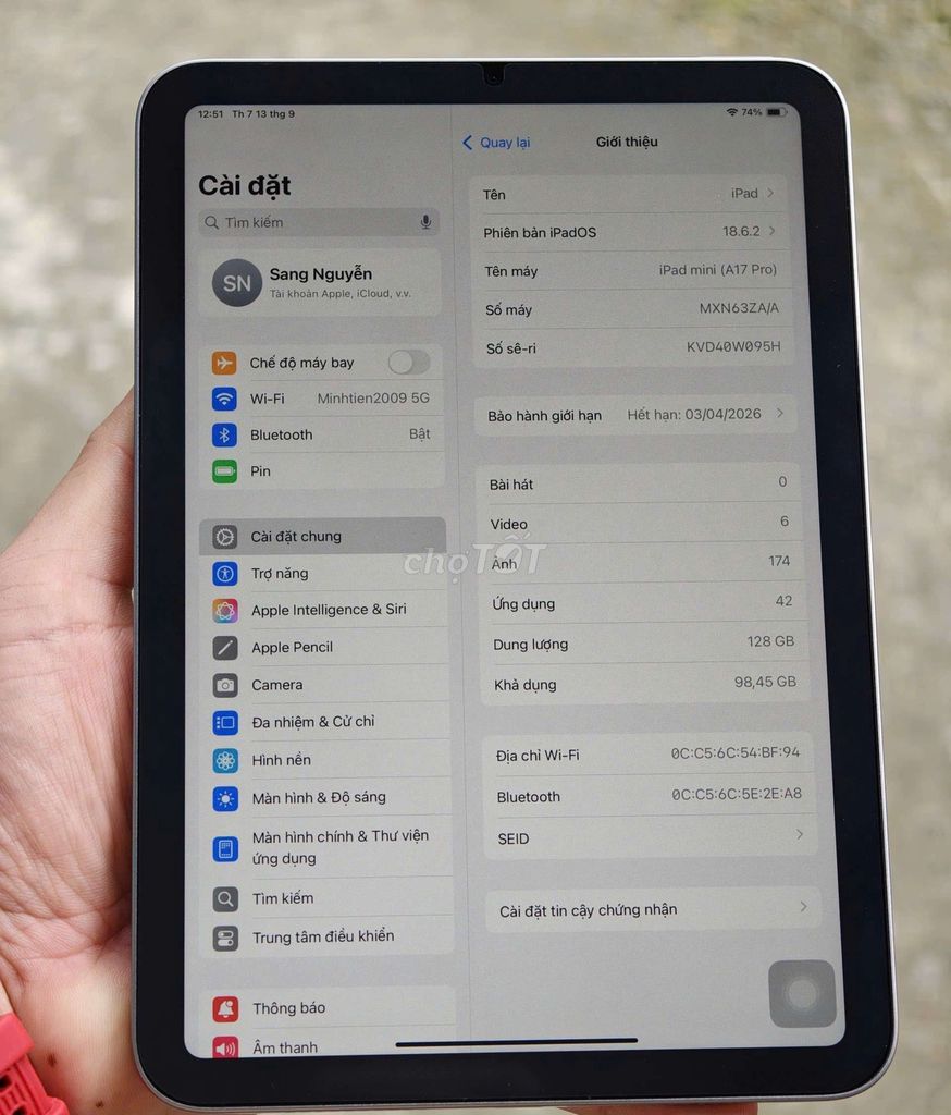 iPad Mini 7 128GB - Đã Sử Dụng. Mua bán Máy tính bảng tại Thành phố Thủ Dầu Một Bình Dương được đăng bởi Nguyễn Văn Cao  hình 1