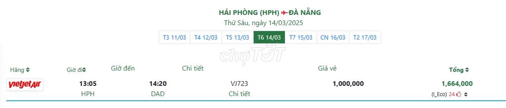 HẢI PHÒNG (HPH) ĐÀ NẴNG Thứ Sáu, ngày 14/03/2025