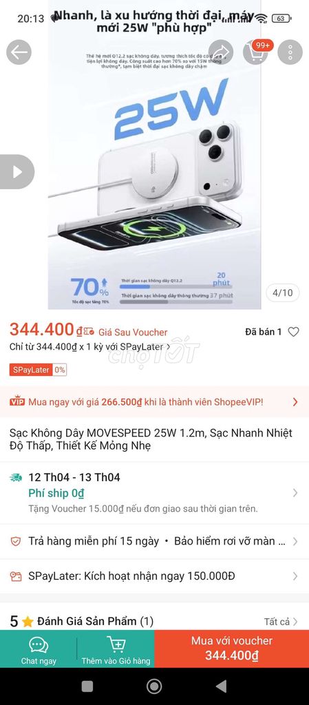 Sạc không dây MOVESPEED MSW010. Mua bán Phụ kiện (Màn hình, Chuột...) tại Huyện Quảng Điền Thừa Thiên Huế được đăng bởi hàng boom lazada hình 1