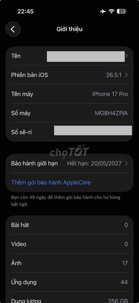 Apple iPhone 17 Pro 256GB Cam. Mua bán Điện thoại tại Huyện Hóc Môn Tp Hồ Chí Minh được đăng bởi Con Bò Biết Bay hình 1