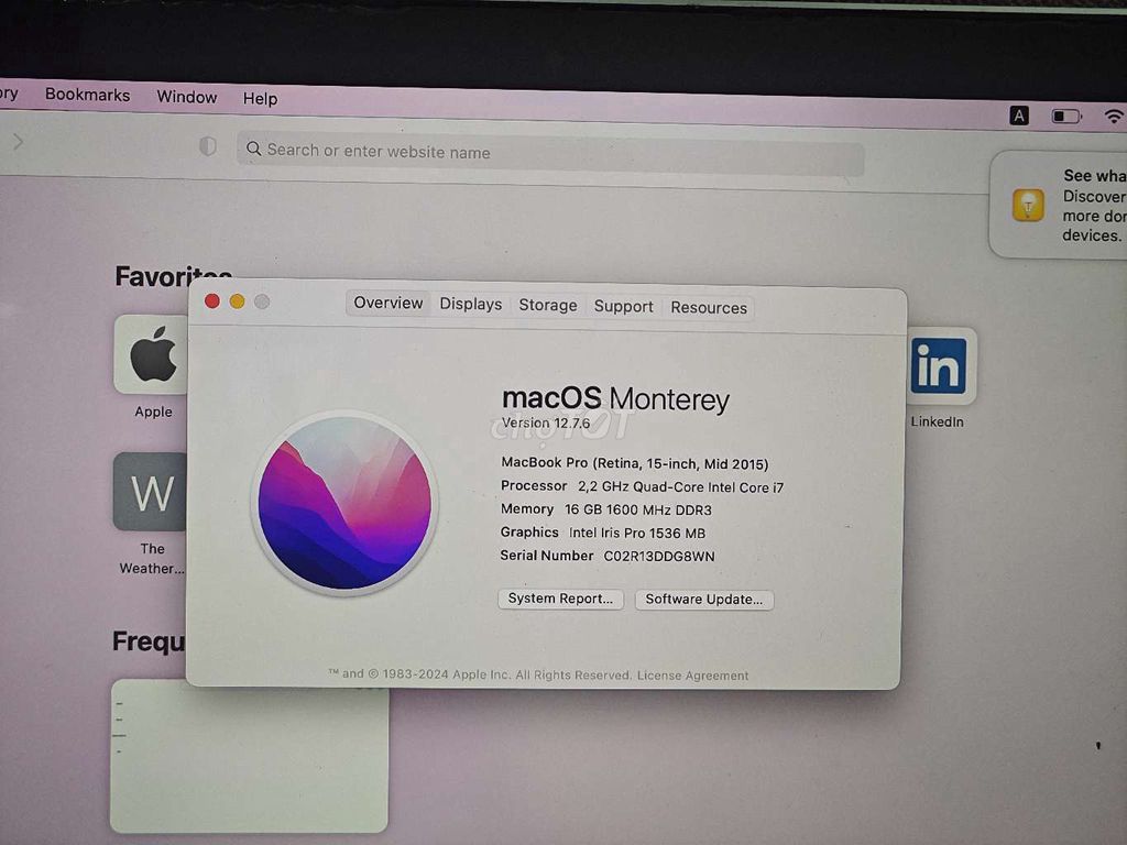 Apple MacBook Pro 15 inch Core i7 16GB/256GB. Mua bán Laptop tại Quận Tân Phú Tp Hồ Chí Minh được đăng bởi Thanh hình 1