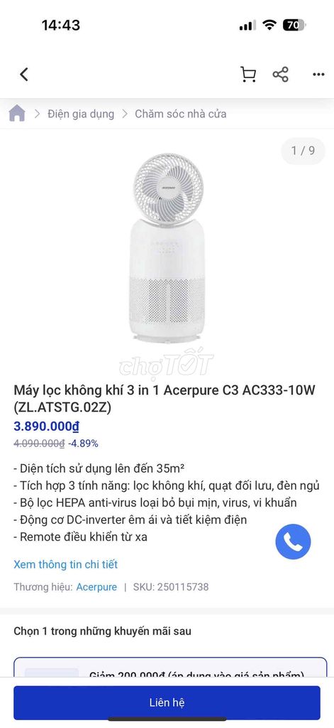 Máy lọc không khí 3 in 1 Acerpure C3 AC333-10W mới