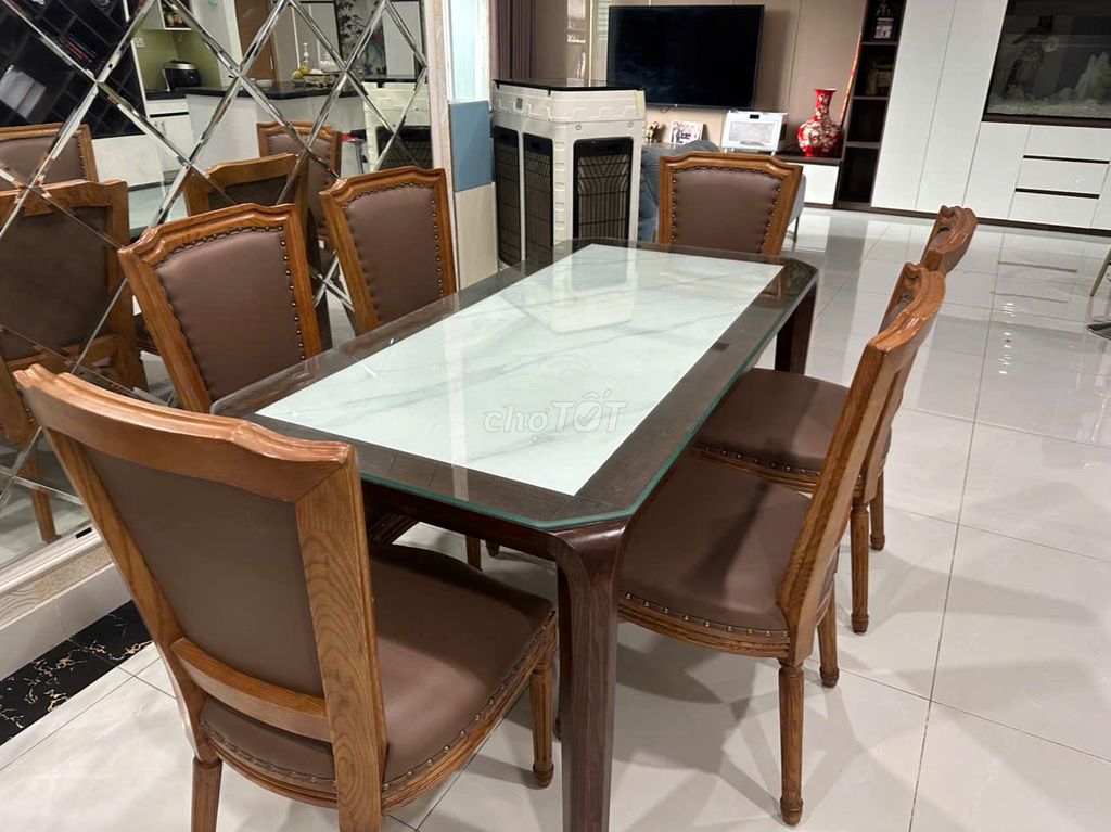 Bộ bàn ghế ăn Gỗ Kính Da Nâu 6 chỗ. Mua bán Bàn ghế tại Quận Hà Đông Hà Nội được đăng bởi mi mi hình 1