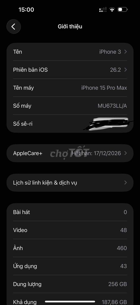 Apple iPhone 15 Pro Max 256GB Trắng Đã qua sử dụng. Mua bán Điện thoại tại Huyện Khoái Châu Hưng Yên được đăng bởi Quang Minh hình 1