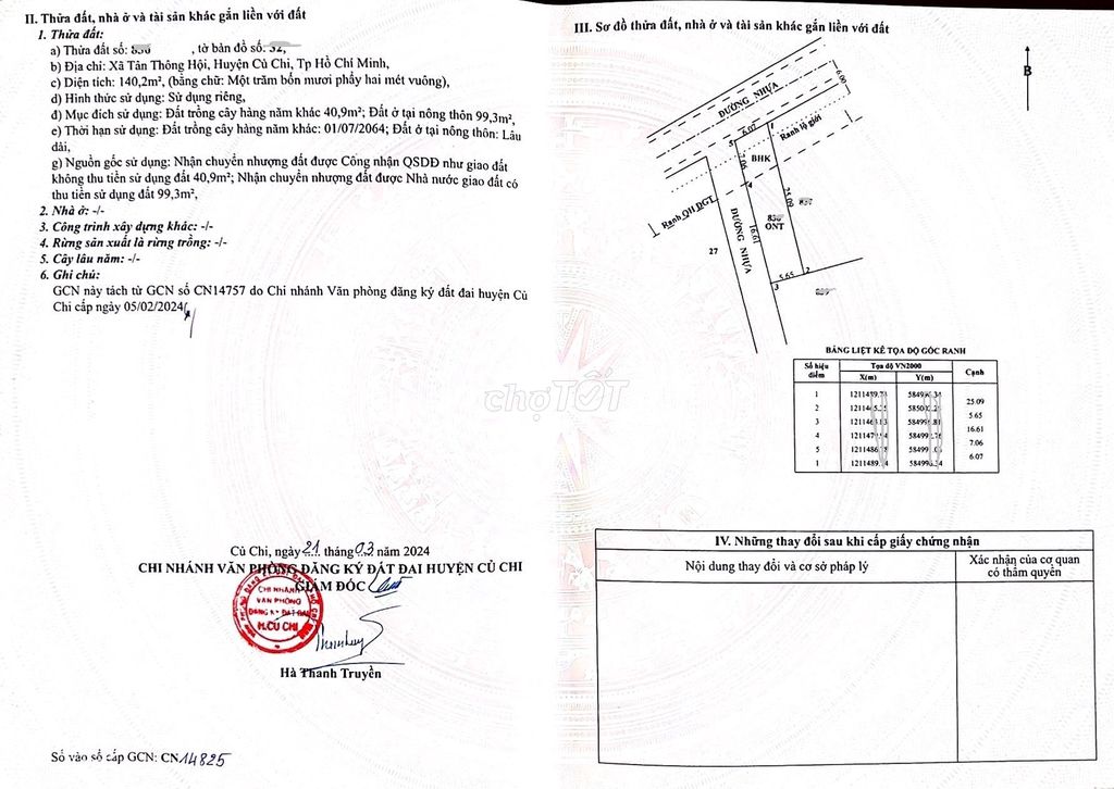 Cần bán lô đất mặt tiền Liêu Bình Hương nối dài, DT: 140m2, SHR 1.1tỷ