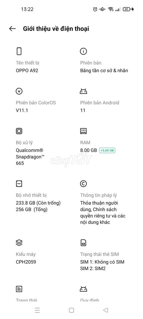 Oppo A92 8GB/256GB Snapdragon 665. Mua bán Điện thoại tại Thị xã Tân Uyên Bình Dương được đăng bởi tuan tuan hình 1