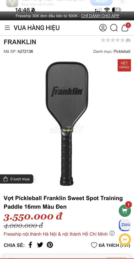 Vợt Pickleball Franklin Sports Sweet Spot Training
