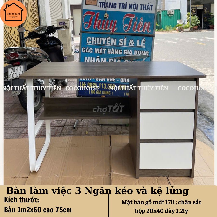 BÀN LÀM VIỆC CÓ 3 NGĂN KÉO VÀ KỆ SÁCH LỬNG