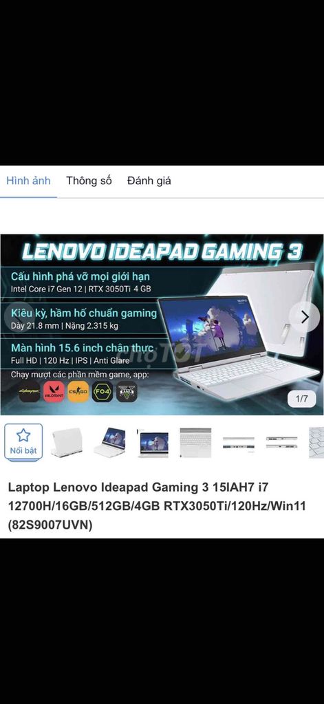 Lenovo Ideapad Gaming 3 i7 15.6 inch 16GB/512GB. Mua bán Laptop tại Quận Bình Thạnh Tp Hồ Chí Minh được đăng bởi Đinh Mạnh hình 1