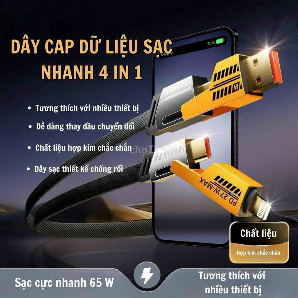 Cáp sạc siêu nhanh 65W cáp sạc nhanh 4 IN 1 Type C