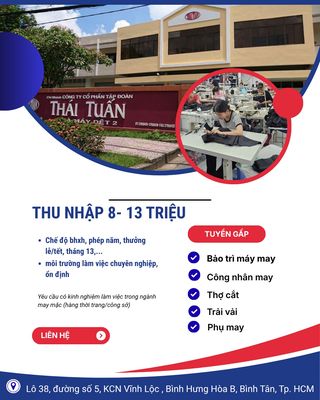 THỢ CẮT - CN MAY - KCS MAY - PHỤ MAY ĐI LÀM NGAY