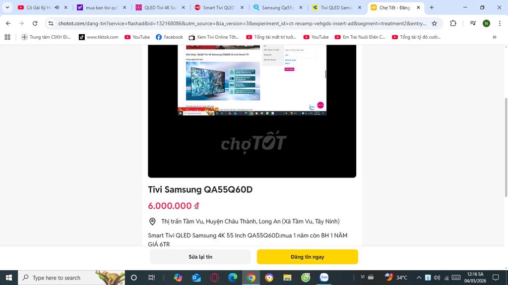 Smart TV Samsung 55Q60D 55 inch. Mua bán Tivi, Âm thanh tại Huyện Châu Thành Long An được đăng bởi Trung Nguyen hình 1
