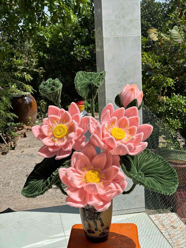 Hoa sen giả vải Hồng 60cm. Mua bán Cây cảnh, đồ trang trí tại Huyện Cái Bè Tiền Giang được đăng bởi DinhTrung hình 1