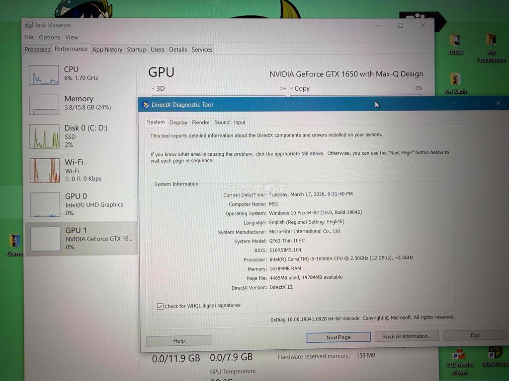 MSI GF63 Thin i5-10500H 15.6 inch 16GB/512GB. Mua bán Laptop tại Quận 7 Tp Hồ Chí Minh được đăng bởi Kim Hưng hình 1