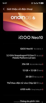 Iqoo neo 10 snap 8g3
