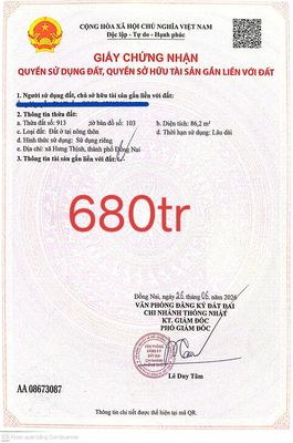 Bán đất 1 xẹc Đông Hòa 7, đường nhưa, diện tích 135m², sổ riêng thổ cư